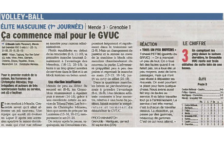 Elite M: 25/09/17: Article Le Dauphiné Libéré